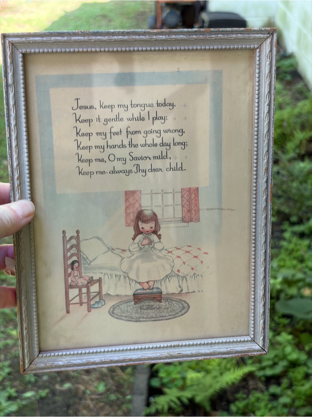 Framed Vintage Illustration with Prayer Poem - Soft Pastel Palette